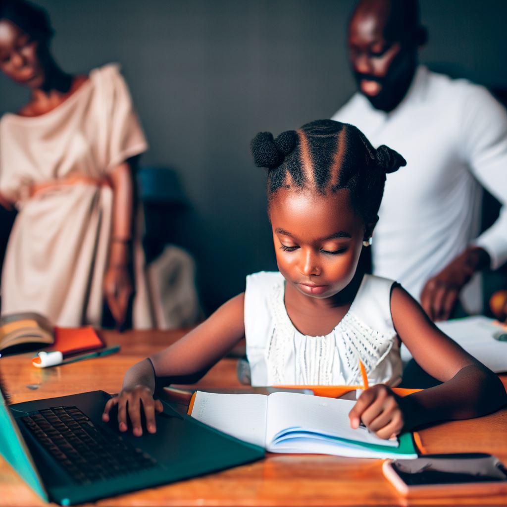 kindly generate 2 images for a blog post with the topic "Teaching Children About Work-Life Balance: A Nigerian Guide" with Nigerian human face(s) displayed as clearly as possible.